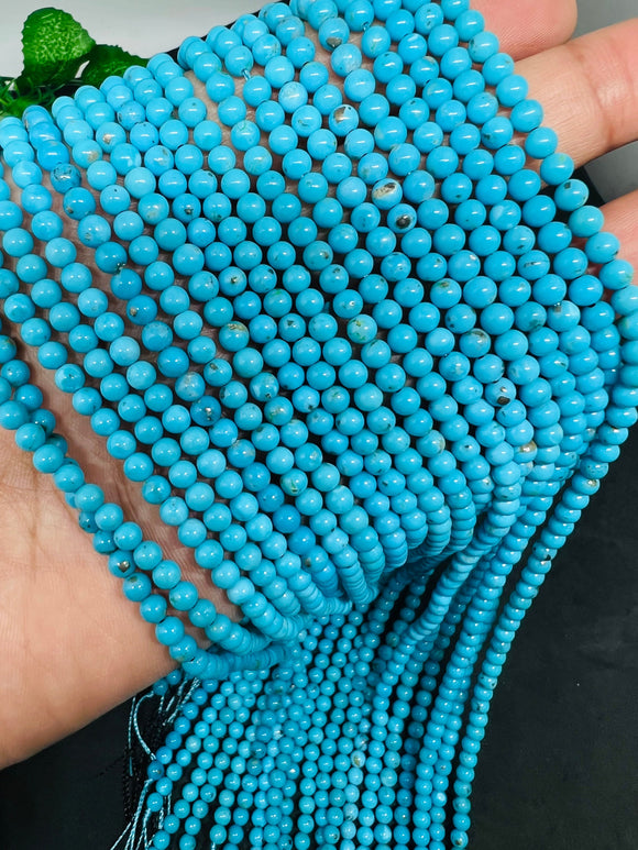 3MM Sleeping Beauty Turquoise Round Beads   -100 % Natural Turquoise -  Length 40 cm - Turquoise Round Blue AAAA Quality