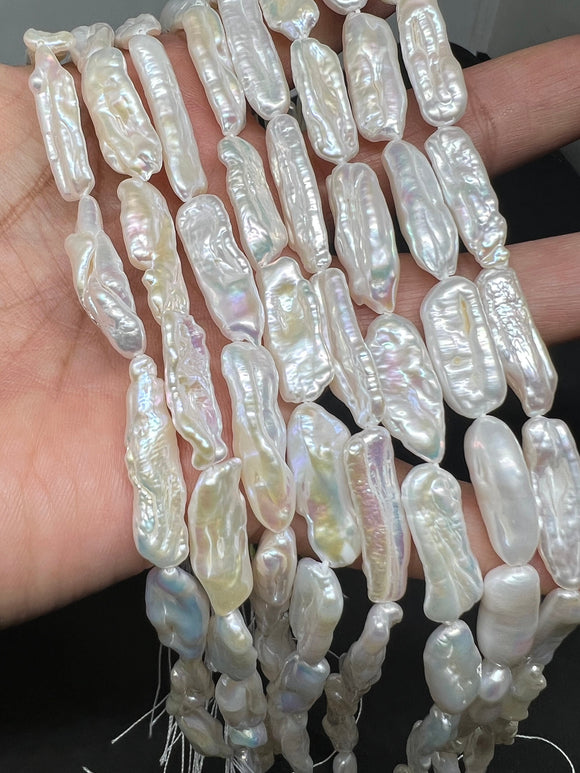 Pearl Biwa stick Shape AAA Quality - Length 40 cm- Size 7X20 mm, Good Quality Natural Freshwater Pearl, white Biwa pearl