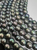 Peacock color Pearl Round shape size 11-14MM AAA Quality - Length 16 Inch- Good Quality Irradiated Freshwater pearl Semi Round shape