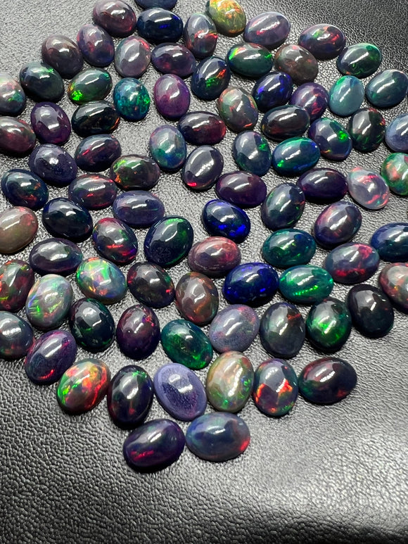 Black Opal Cabochon • 6x8 mm Size • pack of 2 Pcs • Code B9 - AAA Quality • Natural Opal  Treated Color • Ethiopian Opal  Cabs
