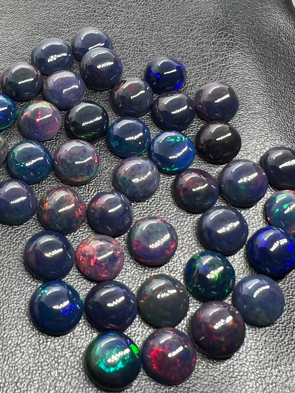 Black Opal Cabochon 8mm Size • Pack of 2 Pcs •  - AAA Quality • Natural Opal  Treated Color • Ethiopian Opal Cabs