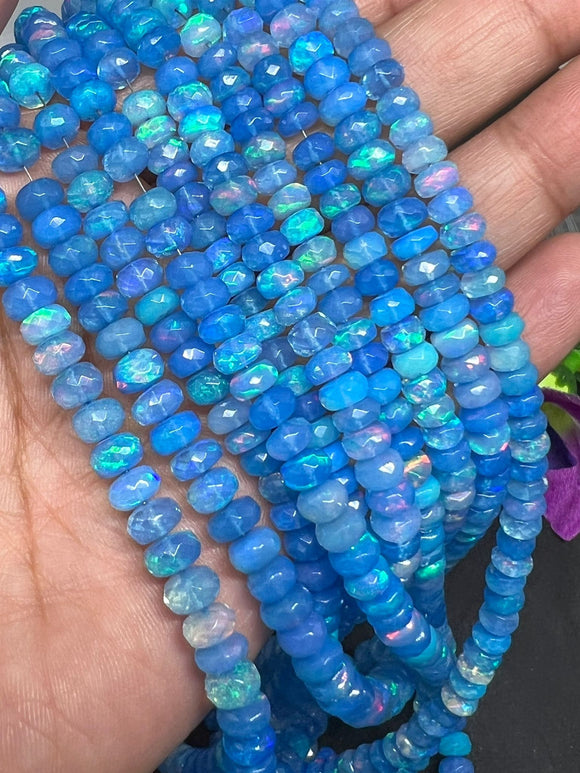 Ethiopian Opal Blue 5-5.5MM coating faceted Roundel Beads, 16 Inch Strand, Ethiopian opal Roundel, Dyed Ethiopian Opal, Heat treated