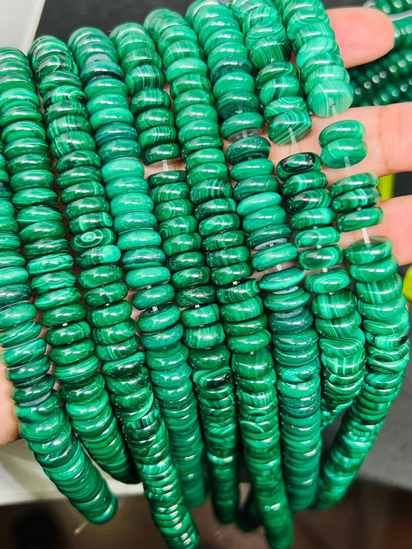 10MM Malachite Roundel Beads , Length of strand 40 cm - Top Quality , Natural Malachite  Beads- Malachite roundel shape