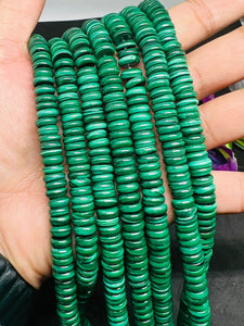 8MM Malachite Roundel Beads , Length of strand 16 Inch - Top Quality , Natural Malachite  Beads- Malachite roundel shape