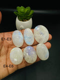 Moonstone Cabochon Code E1- E6 - AAA Quality - Blue Flash Natural Rainbow Moonstone Cabochon - Origin India
