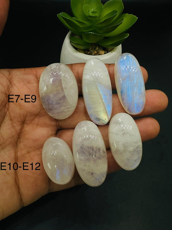 Moonstone Cabochon Code E7- E12  - AAA Quality - Blue Flash Natural Rainbow Moonstone Cabochon - Origin India