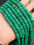 8MM Malachite Roundel Beads , Length of strand 16 Inch - Top Quality , Natural Malachite  Beads- Malachite roundel shape