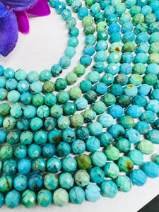 Turquoise Faceted Round Beads 6 mm Size - genuine Turquoise beads, Length 16" , Natural Turquoise
