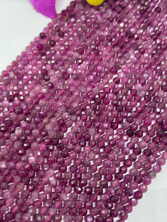 Natural Ruby 3mm Faceted Round Beads - Natural Gemstone Beads- 15 inch length