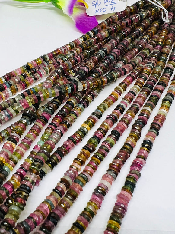 Tourmaline faceted Heishi Beads • 3 - 3.5 mm Size • AAA quality •  15