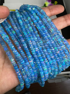 Ethiopian Opal Blue 4MM coating faceted Roundel Beads, 16 Inch Strand, Ethiopian opal Roundel, Dyed Ethiopian Opal, Heat treated