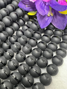 12MM Black Onyx Smooth Matte Round, Round beads, gemstone shape Length 16 Inch- Matte finish beads