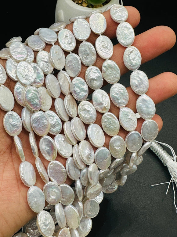 Pearl Oval Beads 10x14 mm Size AAA Quality - Natural Freshwater Pearl Beads - Length 40 cm