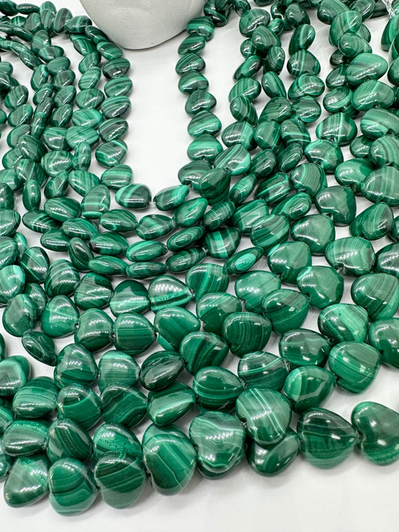 Malachite Heart Shape Beads • Size 12 mm • Length 40 cm - AAA Quality • Natural Malachite Beads