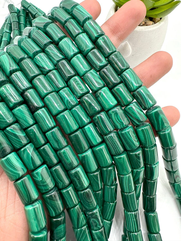 Malachite Tube Beads • 8X12 mm Size • Length  40 cm - AAA Quality • Natural Malachite Cylinder Beads- Malachite Barrel Beads