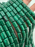 Malachite Tube Beads • 8X12 mm Size • Length 40 cm - AAA Quality • Natural Malachite Cylinder Beads- Malachite Barrel Beads