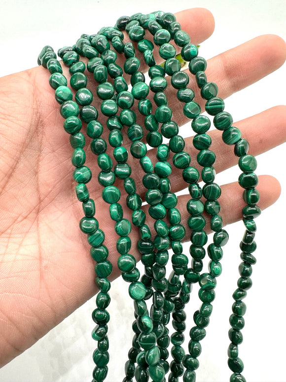 Malachite Coin Beads • 6 mm Size • Length  40 cm - AAA Quality • Natural Malachite Beads