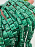 Malachite Rectangle Beads • 10X14 mm Size • Length  40 cm - AAA Quality • Natural Malachite Beads