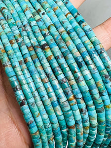 Turquoise Heishi 4MM  Beads ,Genuine Stone , Length in 16 Inch ,green Turquoise Heishi Beads, Quality AAA