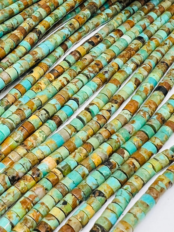 Turquoise Heishi 4MM  Beads ,Genuine Stone , Length in 16 Inch ,green Turquoise Heishi Beads, Quality AA