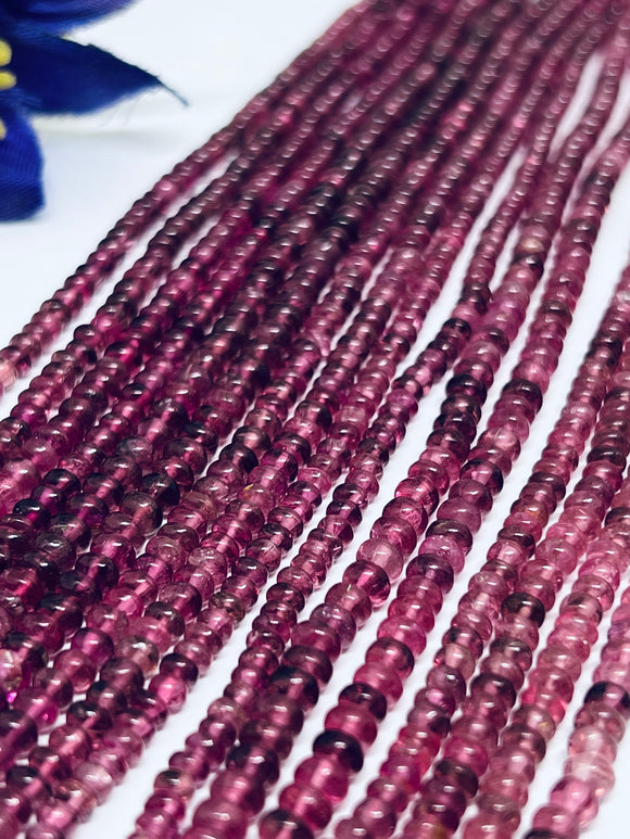 Pink Tourmaline 3.5 MM Roundel beads. Fine quality beads , Length 15 Inch, Genuine Pink tourmaline beads, Rubellite roundel.