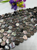 Black Mother of Pearl Coin Beads • 12 mm Size • 40 cm length • AAA Quality • Natural Black Mother of Pearl Doublet coin Beads