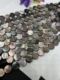 Black Mother of Pearl Coin Beads • 12 mm Size • 40 cm length • AAA Quality • Natural Black Mother of Pearl Doublet coin Beads