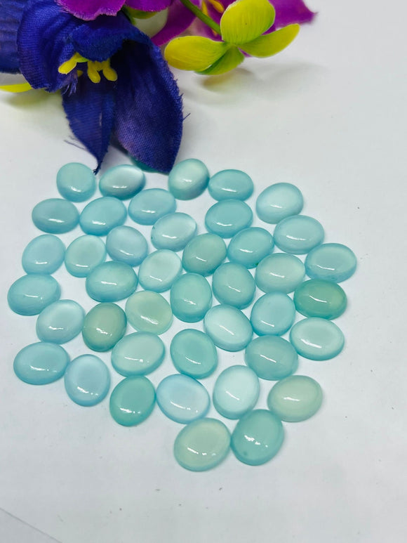 Chalcedony 8X10 MM Oval Cabs, Pack of 5 Pcs.- Chalcedony Cabochons, gemstone cabs. Aqua Chalcedony, heat treatment