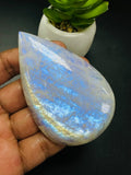 Moonstone Cabochon Code E33 - 84x52mm - 66.6gm Weight- AAA Quality - Blue Flash Natural Rainbow Moonstone Cabs - Origin India
