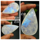 Moonstone Cabochon Code E35 TO E37 - AAA Quality - Blue Flash Natural Rainbow Moonstone Cabochon - Origin India