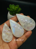 Moonstone Cabochon Code E35 TO E37 - AAA Quality - Blue Flash Natural Rainbow Moonstone Cabochon - Origin India