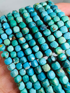 Turquoise 4MM Faceted box shape, genuine Turquoise beads, Length 16" , Natural Turquoise