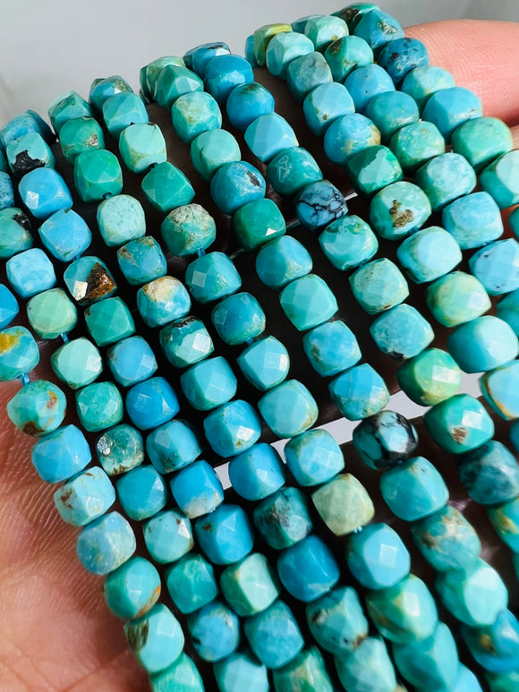 Turquoise 4MM Faceted box shape, genuine Turquoise beads, Length 16