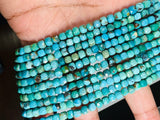 Turquoise 4MM Faceted box shape, genuine Turquoise beads, Length 16" , Natural Turquoise