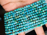 Turquoise 4MM Faceted box shape, genuine Turquoise beads, Length 16" , Natural Turquoise