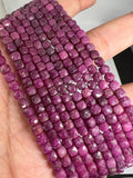 Natural Ruby 4mm Faceted Box Beads - Natural Gemstone Beads-  15 inch  length