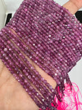 Natural Ruby 3mm Faceted Round Beads - Natural Gemstone Beads- 15 inch length