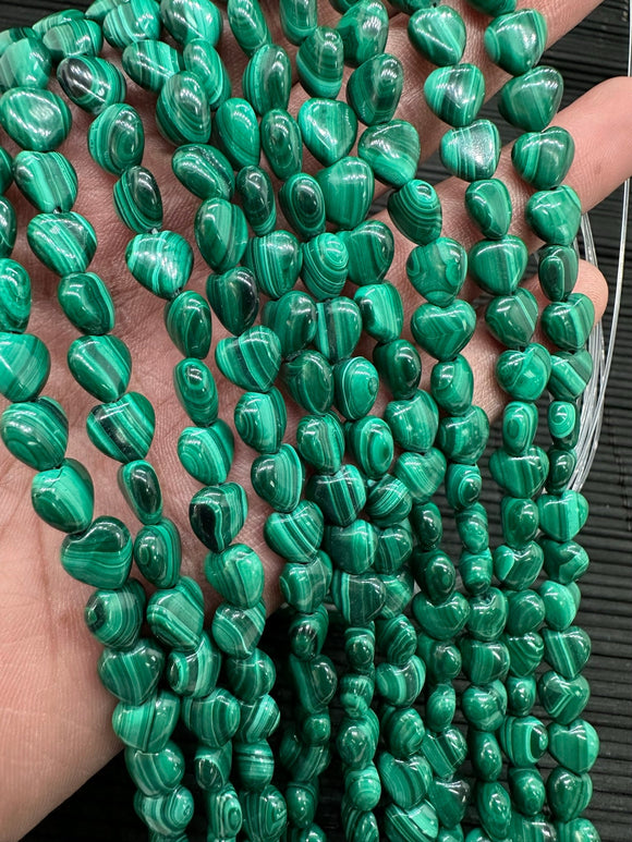 Malachite Heart Shape Beads • Size 8mm • Length 40 cm - AAA Quality • Natural Malachite Beads