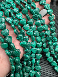 Malachite Heart Shape Beads • Size 10 mm • Length 40 cm - AAA Quality • Natural Malachite Beads