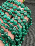 Malachite Heart Shape Beads • Size 10 mm • Length 40 cm - AAA Quality • Natural Malachite Beads