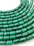 Malachite Tube Beads • 8X12 mm Size • Length 40 cm - AAA Quality • Natural Malachite Cylinder Beads- Malachite Barrel Beads