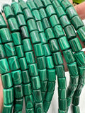 Malachite Tube Beads • 8X12 mm Size • Length 40 cm - AAA Quality • Natural Malachite Cylinder Beads- Malachite Barrel Beads