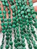 Malachite Coin Beads • 10 mm Size • Length  40 cm - AAA Quality • Natural Malachite Beads