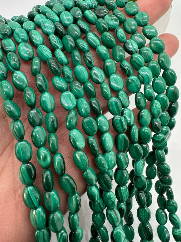 Malachite Oval Beads • 6x8 mm Size • Length  40 cm - AAA Quality • Natural Malachite Beads