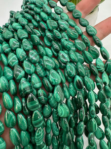 Malachite Tear Drop Beads • 8x12 mm Size • Length  40 cm - AAA Quality • Natural Malachite Pear Beads