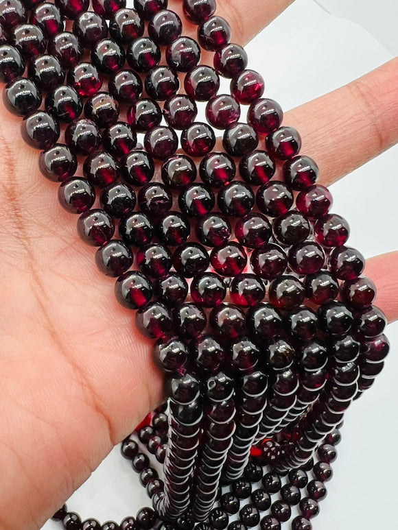 Garnet Round 6-6.5 MM Beads , AA Quality, 16 Inch Length. Garnet Round.