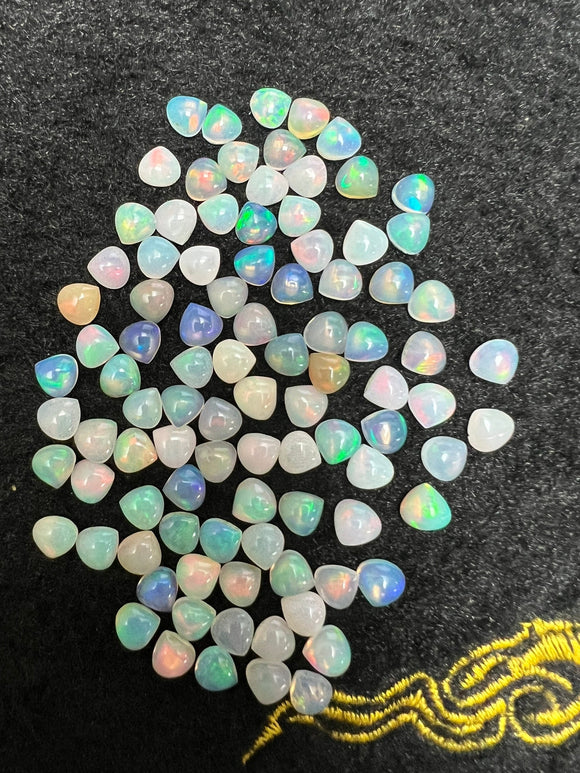 5MM Ethiopian Opal Heart Shape Pack 6 Pcs- AAA Quality Opal Cabochon - Ethiopian Opal Heart Shape Cabochon