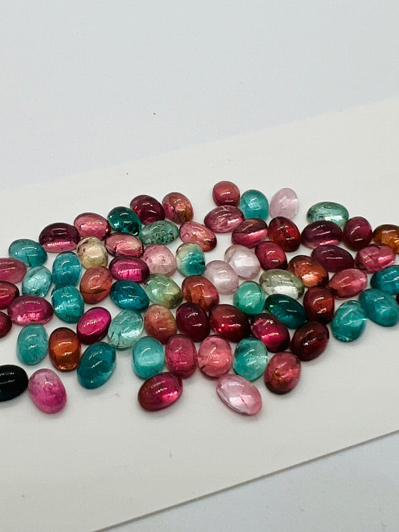 Tourmaline cabs 4X6 MM Multi Color Cabochon  ,Tourmaline gemstone loose cabs , Tourmaline cabs , Pack of 5 Pcs, AAA Quality