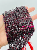 Garnet Square beads, Size 5-6MM, length 16 Inch strand, AAA Quality . Red Garnet shape . Origin India, red garnet beads, Garnet fancy shape