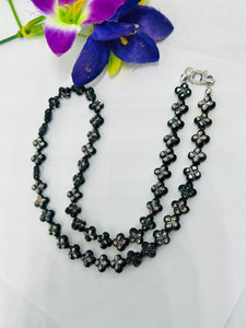 Black Mother of Pearl Flower Carving Beads • 8 mm Size • 40 cm length • Natural Black Mother of Pearl Necklace with clasp. Can Customize